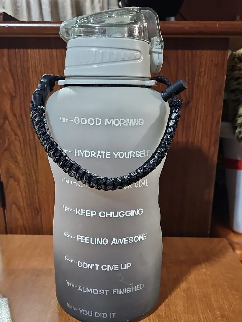 Hydration Motivational Water Bottle with Paracord Handle - Gray